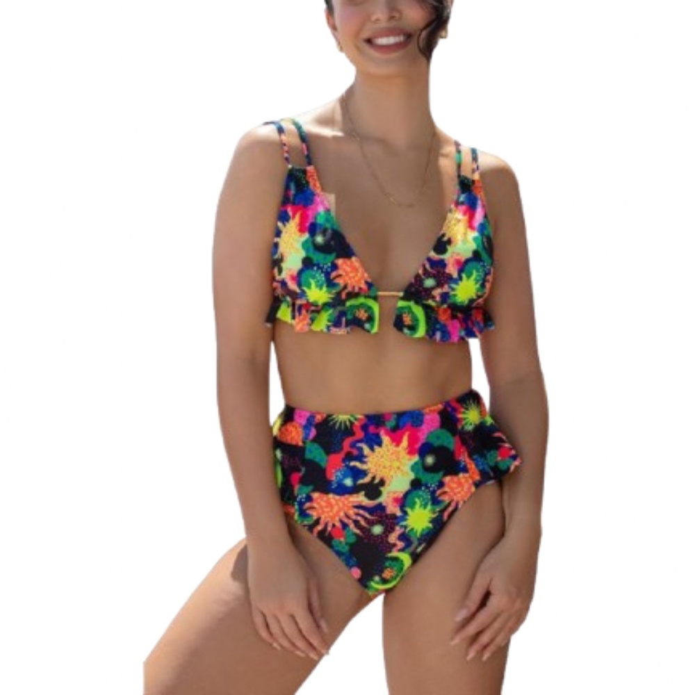 Women’s High Waisted Ruffle V Neck Bikini Bathing Suit